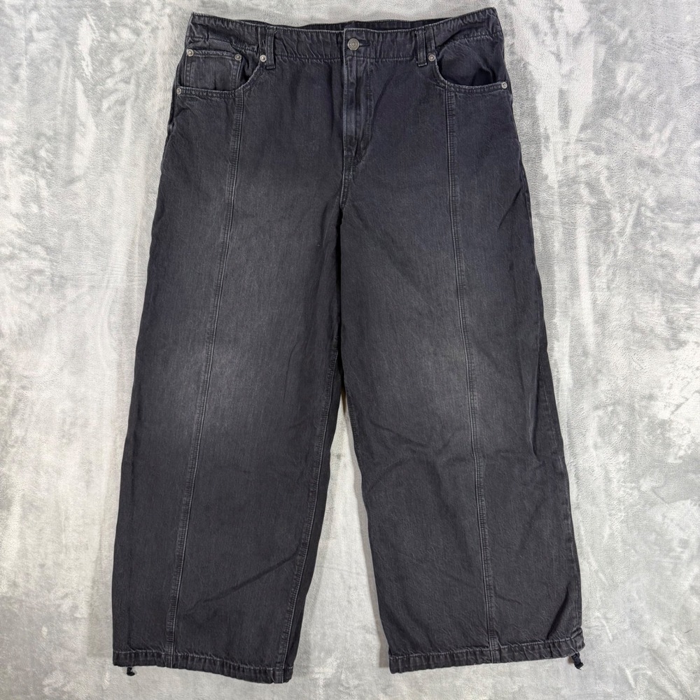 American Eagle Strigid Super High Rise Ultra Wide Leg Jeans Womens 16 R Black